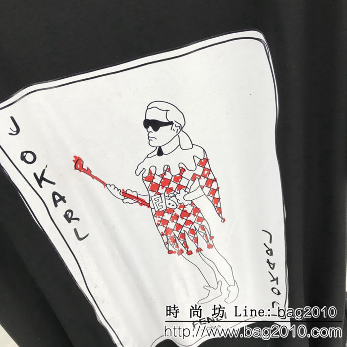 FENDI芬迪 19ss新款短袖 撲克牌老佛爺印花主題 黑色兩色 男女同款 ydi2291